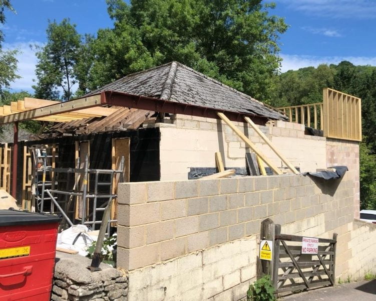 An old house renovation project with the house under construction