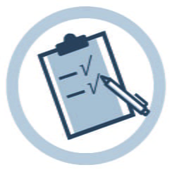 An icon of a pen ticking a checklist.