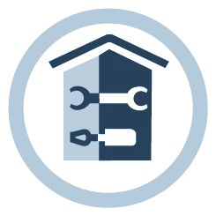 An icon of a house with a spanner and screwdriver symbol in it.